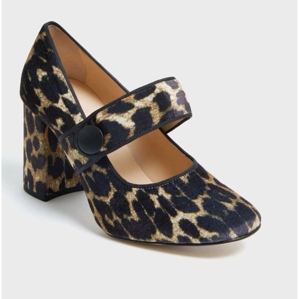 Tuckernuck Leopard Black/ Brown Print Velvet Ellie Block Maryjane Heels size 6